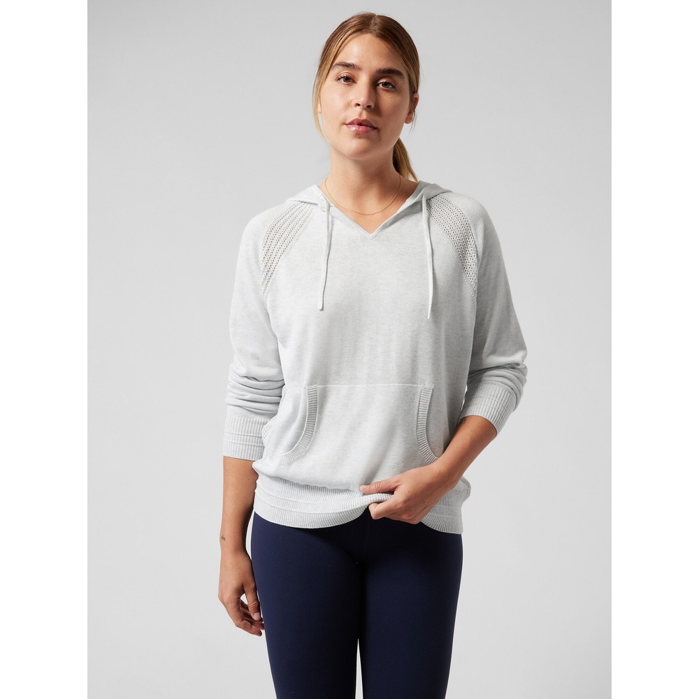 Athleta Evergreen‎ Hoodie Sweater Light Grey Heather Size Small